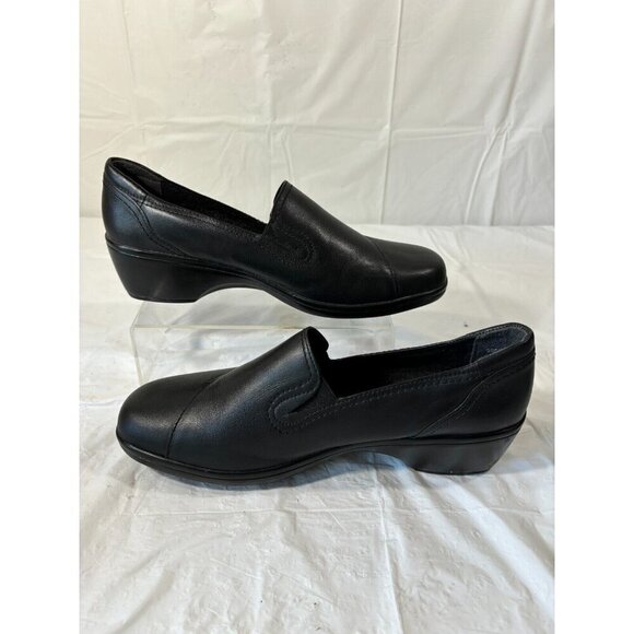 Clarks May Poppy Black Leather Clogs Size 9W - Picture 7 of 10